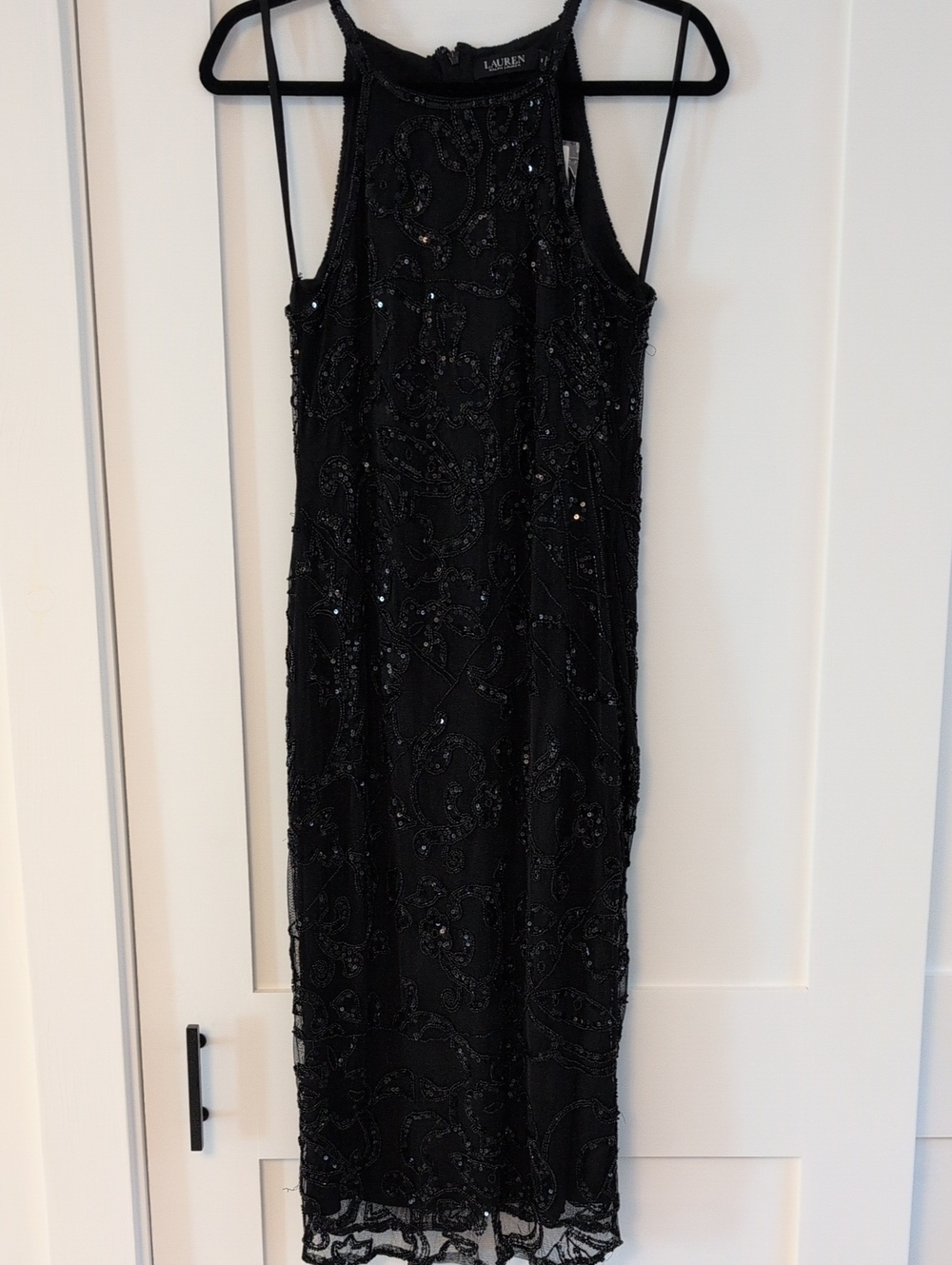 Lauren Ralph Lauren Black Beaded Halter Maxi Dress